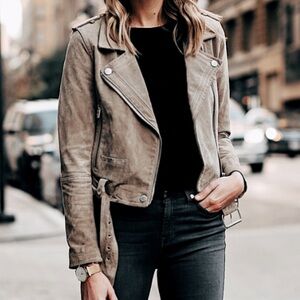 BLANKNYC Suede Moto Jacket in Sand Stoner, Size M